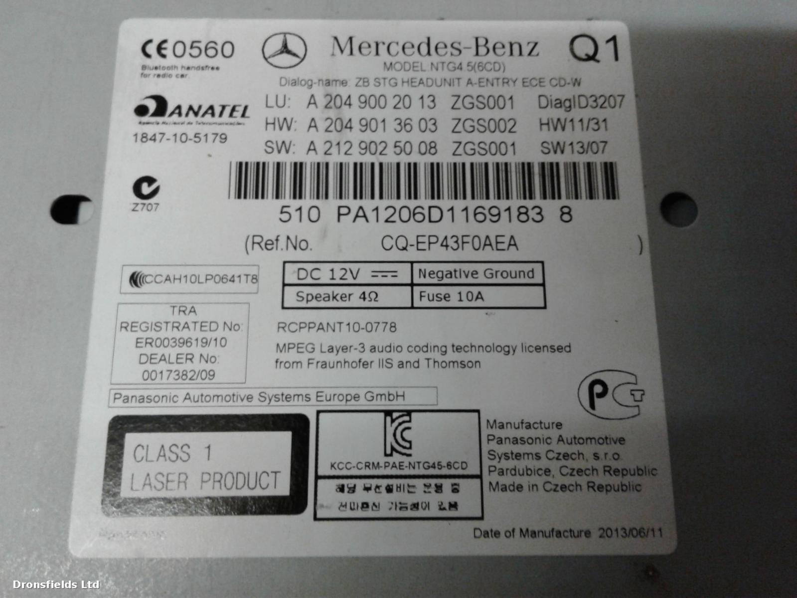 View Auto part CD Changer Mercedes C Class 2013