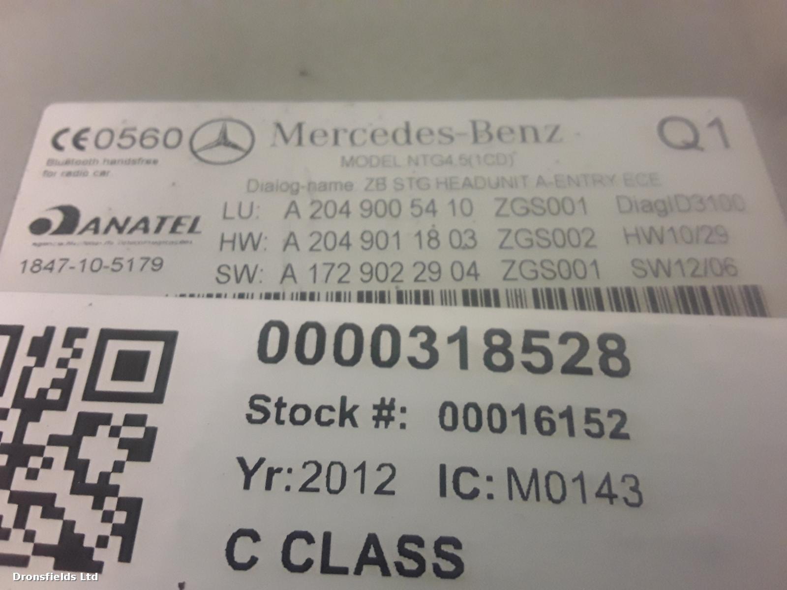 View Auto part A/V Equipment Mercedes C Class 2012